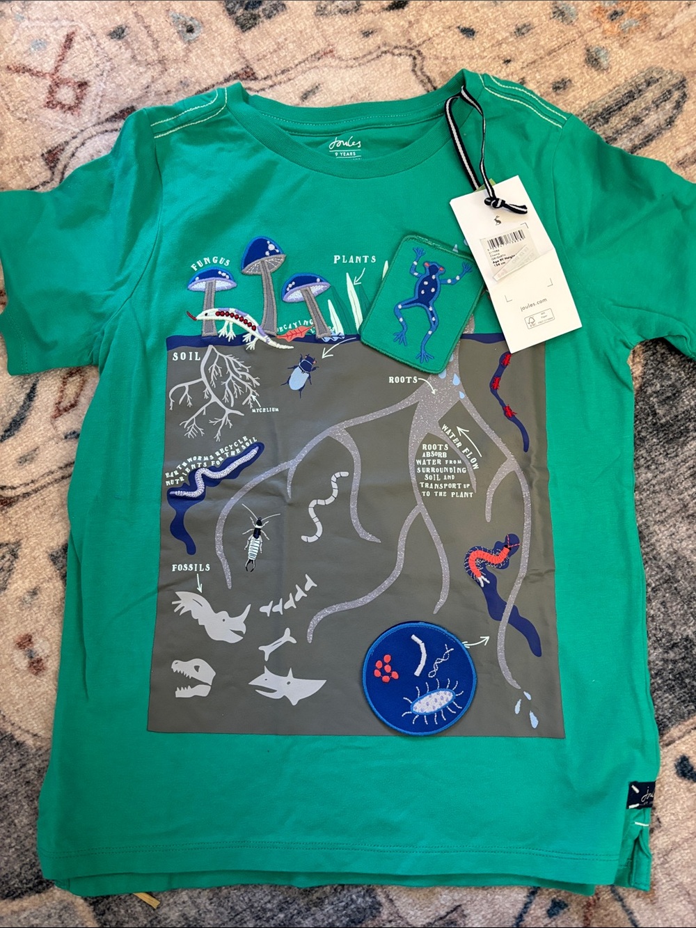 NWT. Joules Bright Green, science embroidered tee! Size 9 runs small!